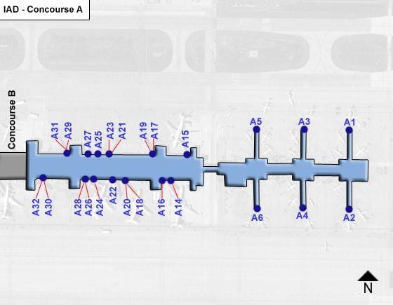 dulles એરપોર્ટ concourse નકશો